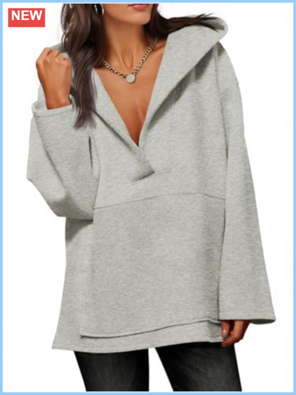 Oversized V Neck Hoodie Sweatshirt Casual Fleece Pullover Fall Winter